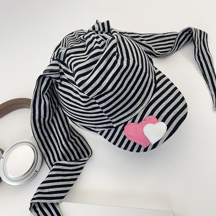 夏季辣妹y2k亚比风可爱兔耳朵鸭舌帽个性甜美街头宽檐条纹棒球帽 - 图2