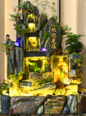 中式风别墅庭院玄关招财假山流水