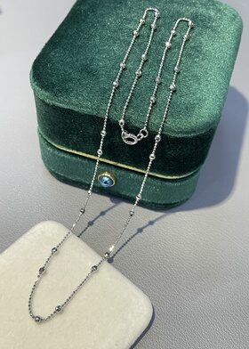 S925银镀铑白金豆豆间镭射珠满天星项链个性时尚潮流款锁骨链