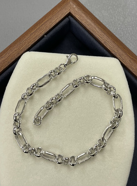 S925银5mm珍珠圈子母链个性时尚潮流长款双扣项链