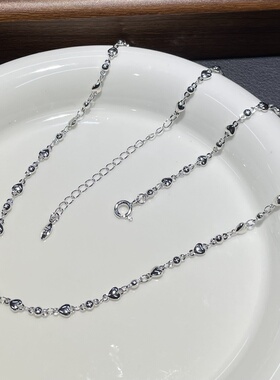 S925银镀铑白金实心爱心间珠珠项链新款时尚百搭锁骨链