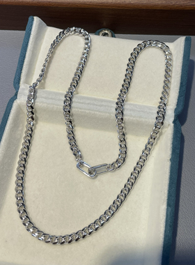 S925银镀白金5mm古巴链 双扣20cm半珠半链 DIY延长链