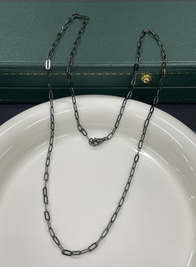 意大利进口工艺S925银镀黑 2.5mm回形针链 时尚百搭休闲款银链