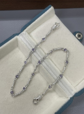 S925银镀白金意大利进口工艺3mm紫锆立体柱双扣延长链手链