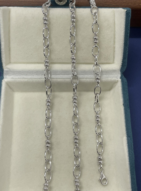 S925银圆球间旦形塔拉斯手链女白金色质感素银手饰新款