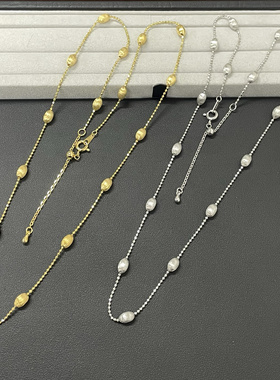 意大利工艺银拉丝橄榄珠链拉丝银轻奢复古项链 拉动调节长度