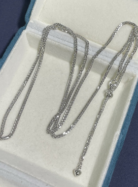 S925纯银肖邦链可调节长度心形尾珠全调项链 百搭气质长款毛衣链