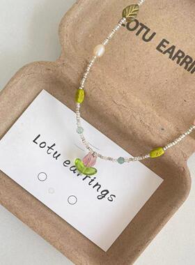 Lotu earrings-郁金香花朵串珠耳环、项链套装