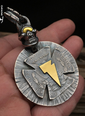 高桥吾郎项链18k金复古骷髅吊坠