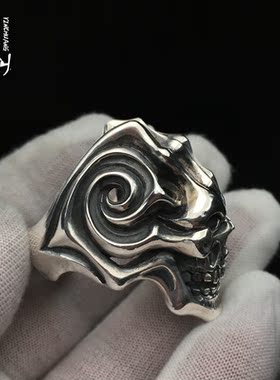 高桥吾郎骷髅头纯银羽毛戒指
