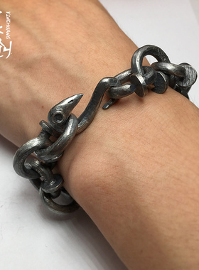 复古钉子纯银手链