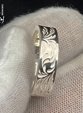 银创鹫见太郎唐草戒指银饰手工