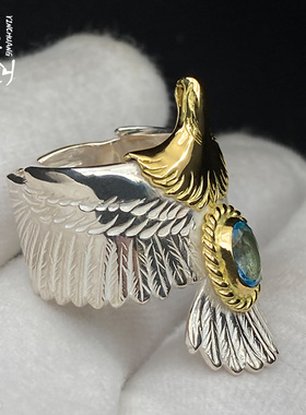 银创鹫见太郎纯银鹰戒指银饰