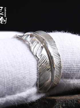 小羽毛纯银手工男女开口ins复古