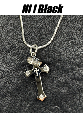 hi black不锈钢项链钛钢高级感镶钻圆环十字架吊坠男女嘻哈毛衣链