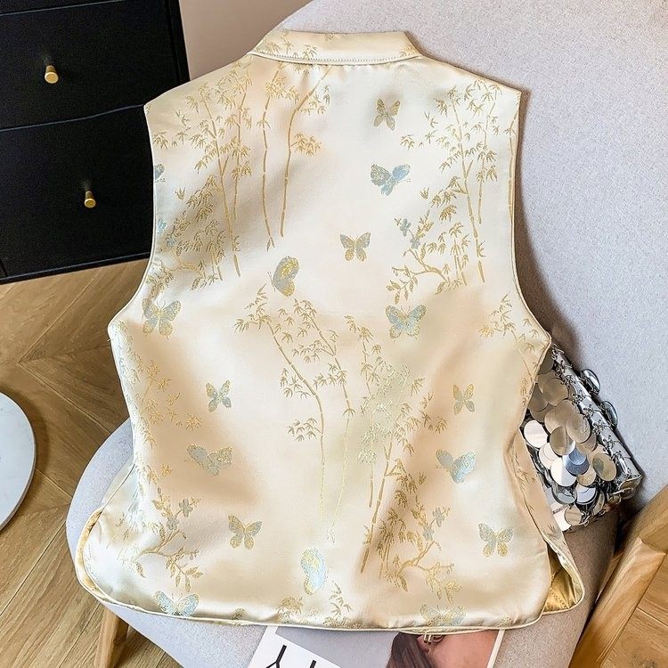 新中式国风立领盘扣印花马甲女轻奢时尚夹棉加厚保暖显瘦外穿坎肩,淘宝优惠券,粉丝福利购,淘宝优惠卷