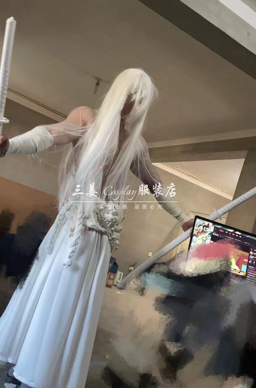 定制lol英雄联盟永恩Yone双面印花版白色长裙子男女cosplay服装