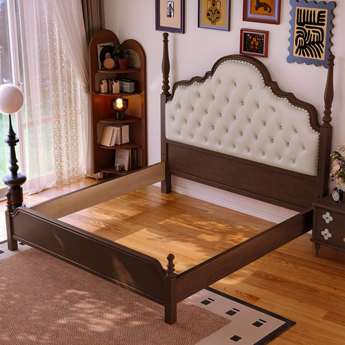智能电动床床框架全实木复古风卧室真皮软靠智能床专用床外框架子 - 图0