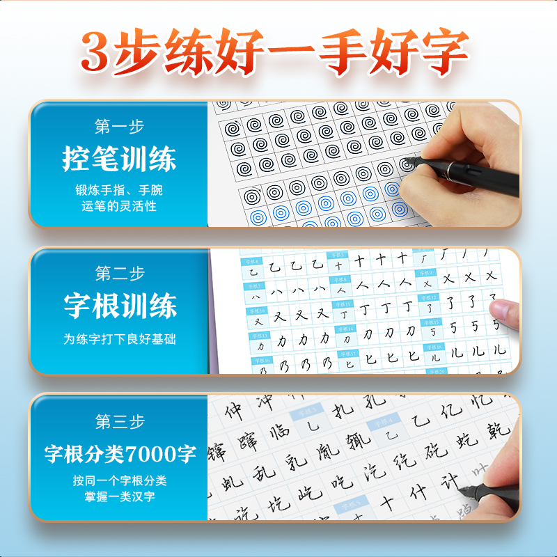 墨点字帖荆霄鹏行楷字帖通用规范汉字字根7000字常用字楷初学者硬笔书法教程初中生高中生成人男女生字体漂亮行书入门练字帖 - 图1