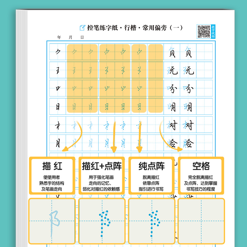 控笔训练字帖成年行楷字帖成人练字墨点硬笔书法练字本初学者入门笔画笔顺偏旁部首专用速成初中生高中生大学生点阵控笔行书练字帖 - 图1