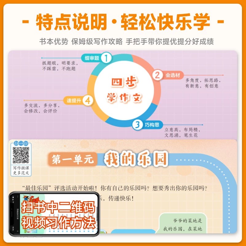 2026秋黄冈小状元同步作文四步法小学生三四五六年级上册下册语文写作方法技巧优秀范文思维导图方法技巧视频讲解书龙门书局正版