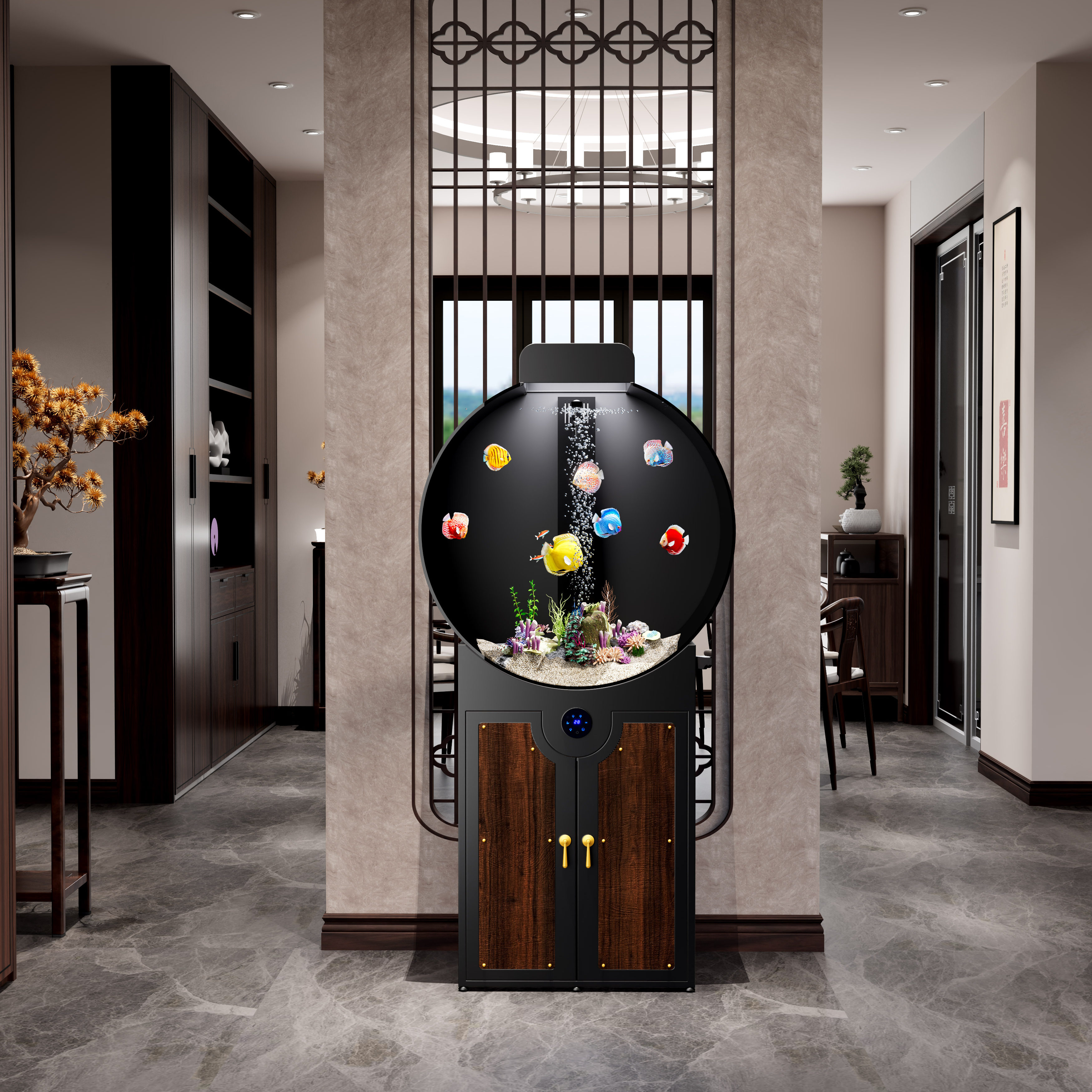 2026新款圆形简奢鱼缸家居客厅亚克力底滤免换水智能语音水族箱,淘宝优惠券,粉丝福利购,淘宝优惠卷