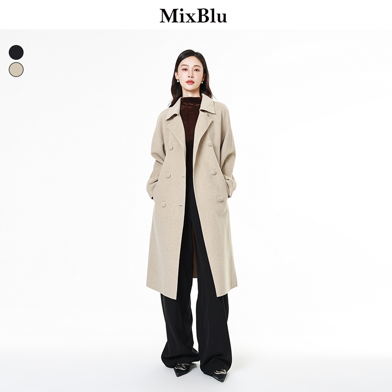 Mixblu浅驼风衣外套女秋冬2023新款高级感气质减龄百搭英伦风大衣
