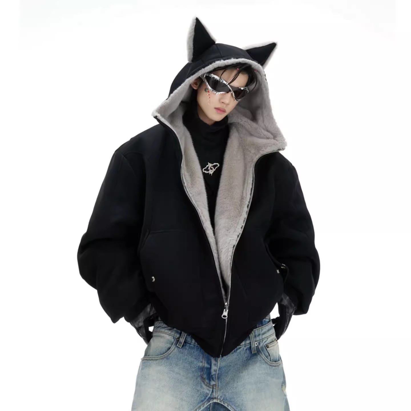 ChicMuse重磅双面穿拉链外套男女宽松百搭连帽卫衣美式休闲外套 - 图0