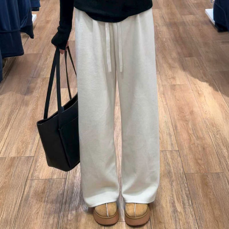 米白色糯米裤女款小个子2026新款春季加绒阔腿裤150cm显高毛巾裤,淘宝优惠券,粉丝福利购,淘宝优惠卷