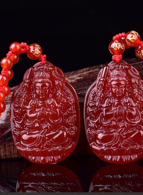 花边属鼠红玛瑙千手观音吊坠项链
