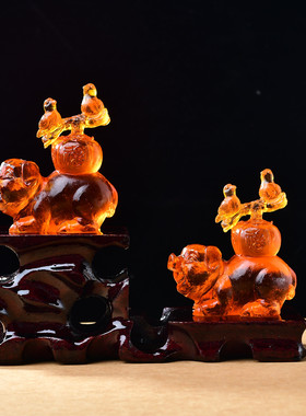 易明开居喜柿连猪宝吉懿琉璃摆件属虎2026马年吉祥物办公室卧室