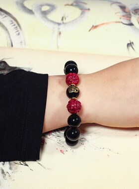 2026属虎寅亥六合虚空藏菩萨本命佛朱砂黑曜石猪虎赴吉瑞手链
