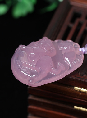 天然粉紫玉髓生肖生肖牛项链牛钱纳宝吊坠牛形饰品男女礼物