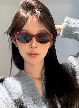 复古红色高级感猫眼墨镜女款夏季2025新款方圆脸显瘦防晒太阳眼镜