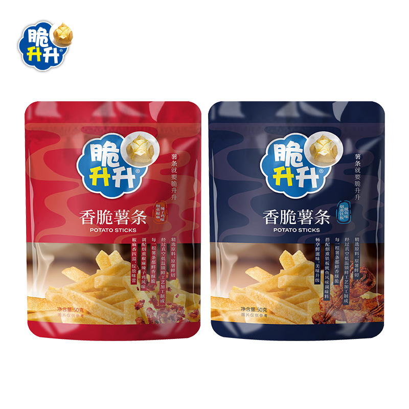 脆升升香脆薯条烟熏50g*8包铁板鱿鱼辣子鸡味-图1