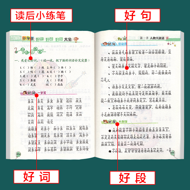 小学生好词好句好段大全1-3年级作文大全注音版最新版一年级二年级三年级小学上册下册2词语积累书摘抄收录人教版辅导-图2