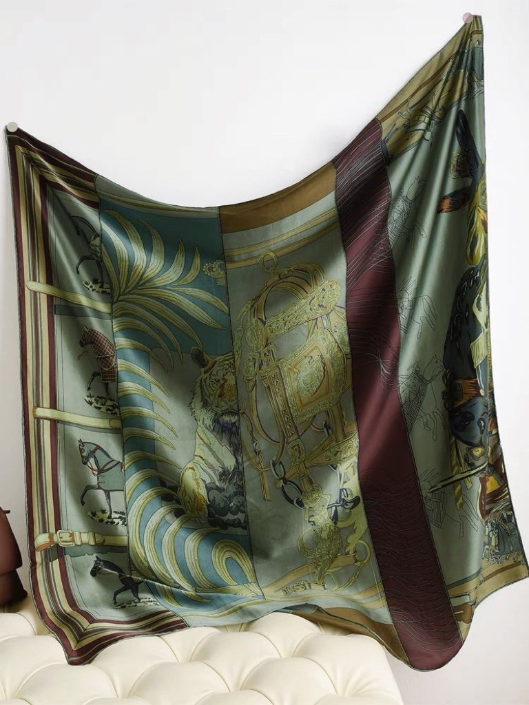 绿色印第安骑士真丝大方巾100%桑蚕丝百搭丝巾女春夏防晒披肩围巾,淘宝优惠券,粉丝福利购,淘宝优惠卷