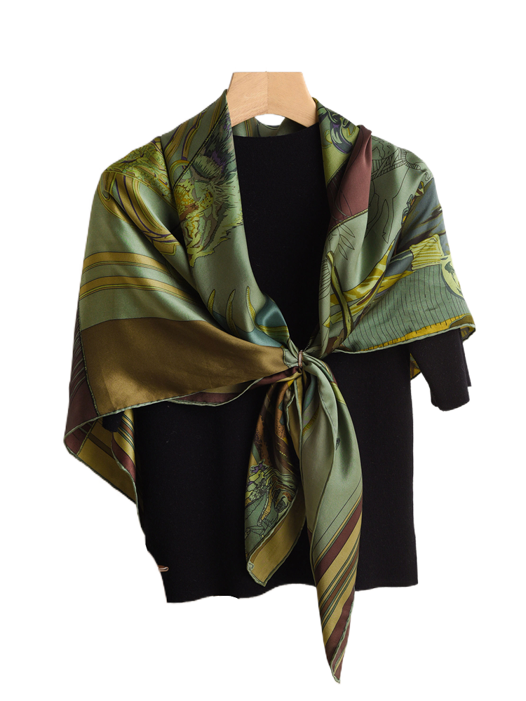 绿色印第安骑士真丝大方巾100%桑蚕丝百搭丝巾女春夏防晒披肩围巾,淘宝优惠券,粉丝福利购,淘宝优惠卷