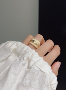 女珐琅宽面黑金戒指法国