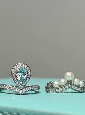 女仿海蓝宝名媛婚戒戒指约瑟芬