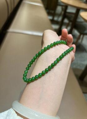 和田玉碧玉女阳绿项链