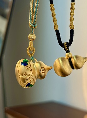 珐琅掐丝纯银黑绳女葫芦项链