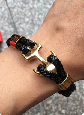 新款金色钛钢不锈钢皮绳多层手链