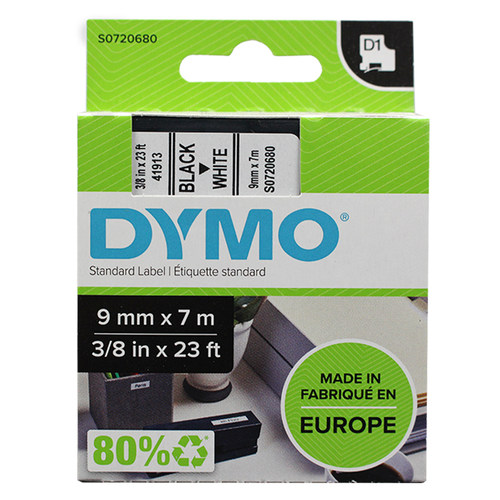 dymo达美标签机色带40913不干胶线缆标签纸9MM*7M白底黑字D1色带S0720680适用LM160 210D PnP PC 420P 360D - 图0