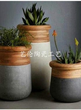 木纹落地玻璃钢商场装饰品大花瓶