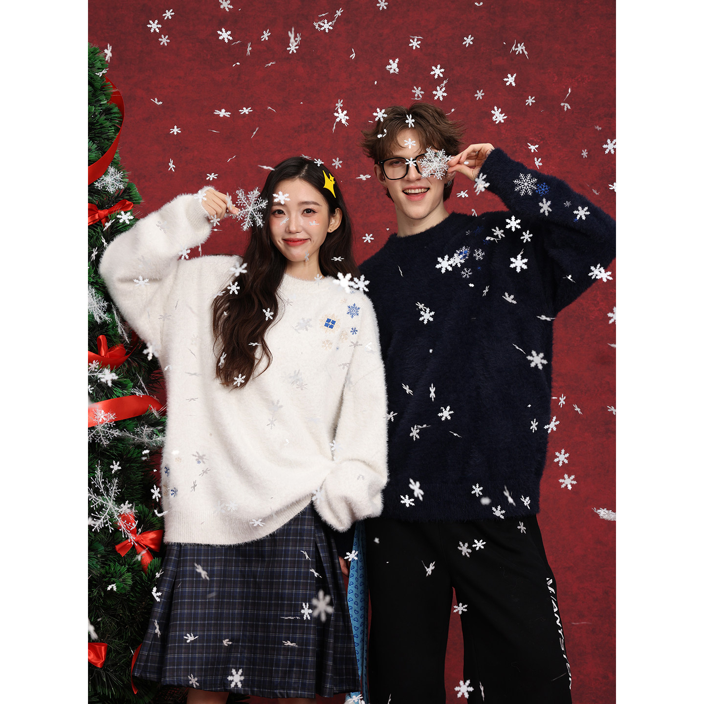 MANYSTON美式雪花刺绣圆领毛衣男款冬季情侣百搭松弛感针织衫上衣,淘宝优惠券,粉丝福利购,淘宝优惠卷