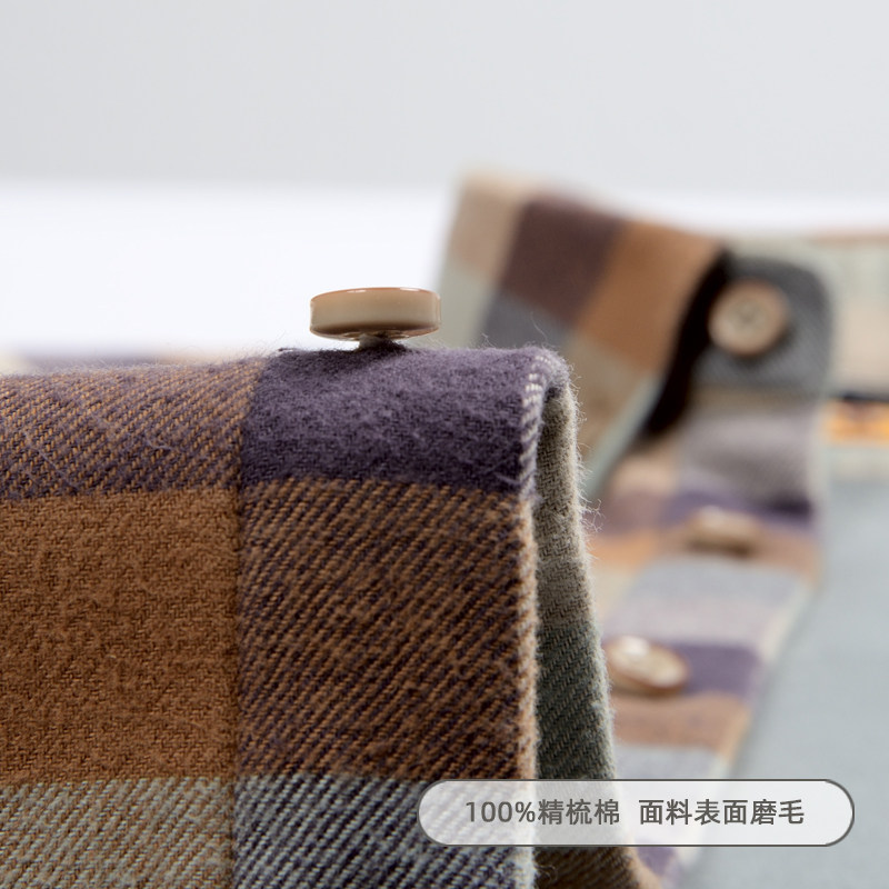 保罗秋冬季加绒保暖长袖衬衫男士格子纯棉磨毛加厚中青年休闲衬衣