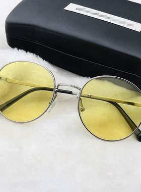 韩版圆形透明黄色素颜墨镜女个性