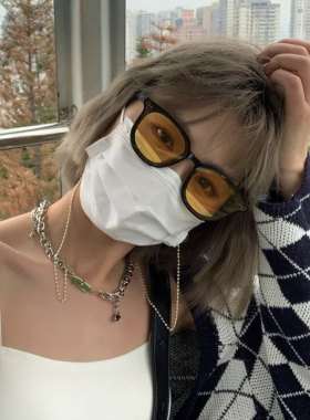 复古橘黄色墨镜女小脸素颜个性潮