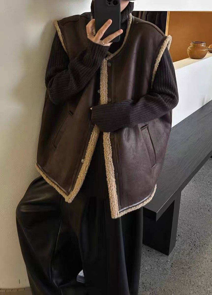 2025年冬季皮毛一体仿羊羔毛马甲背心女新款时尚拼皮无袖坎肩外套,淘宝优惠券,粉丝福利购,淘宝优惠卷